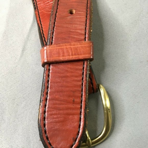 Vintage Haugen Handgun Tactical Belt Mens 43 Brown Leather Mission Brass Buckle - Picture 1 of 6